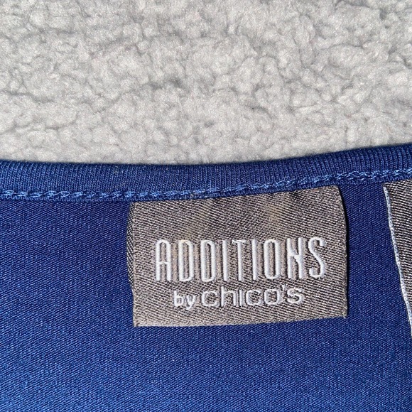 Additions by Chico's Blouse Womens 1 Blue 3/4 Sleeve Pullover Scoop Neck Beaded - Picture 4 of 14